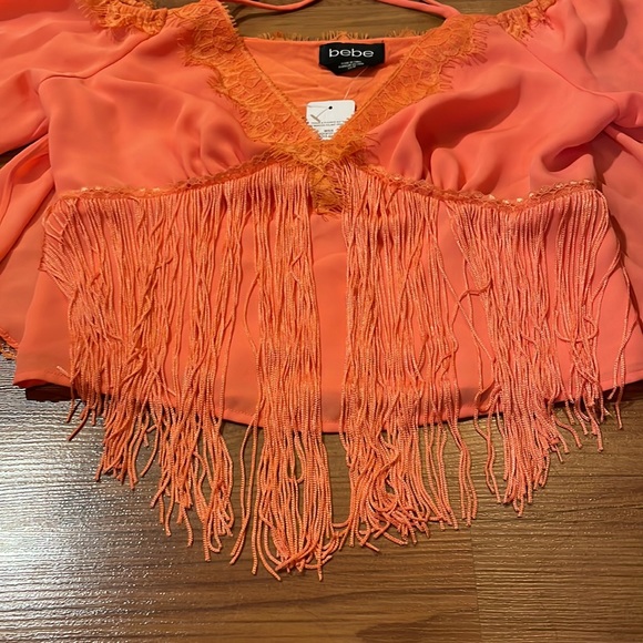 Bebe Coral Fringe and Flounce Top XS - Picture 2 of 6